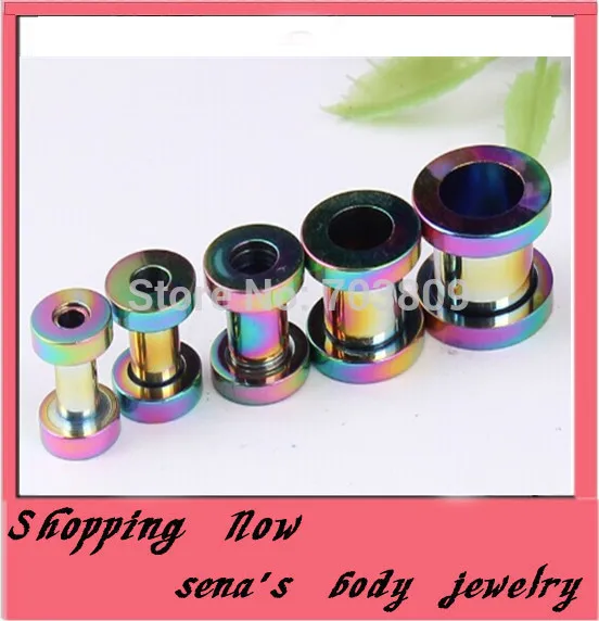 

Free shippin ,mix 2-10mm 8 size 200 pcs/lot body piercing jewelry stainless steel rainbow flesh tunnel ear tunnel plug