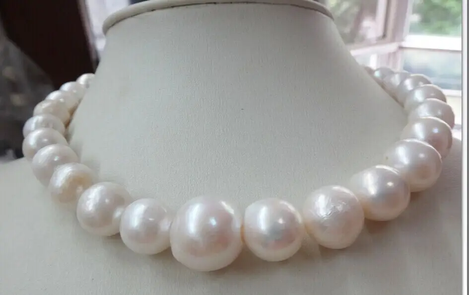 

18"12-14mm natural south sea genuine white nuclear near round pearl necklace a(5.18)