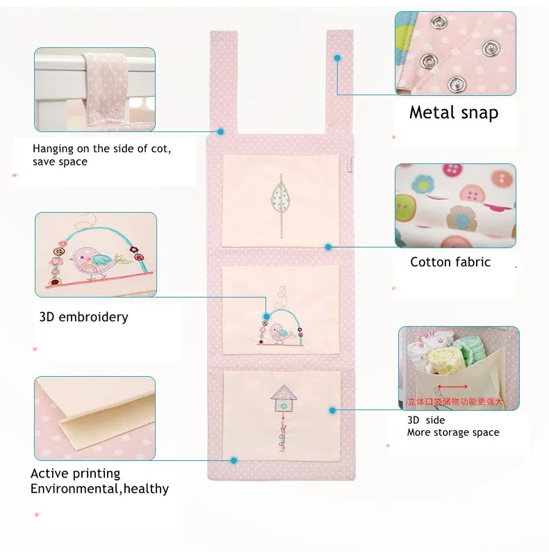 Детская колыбель боковая подвесная сумка Сортировка Карман 3D Вышивка кровать протектор детская кроватка набор для хранения детская кровать аксессуары Ins стиль
