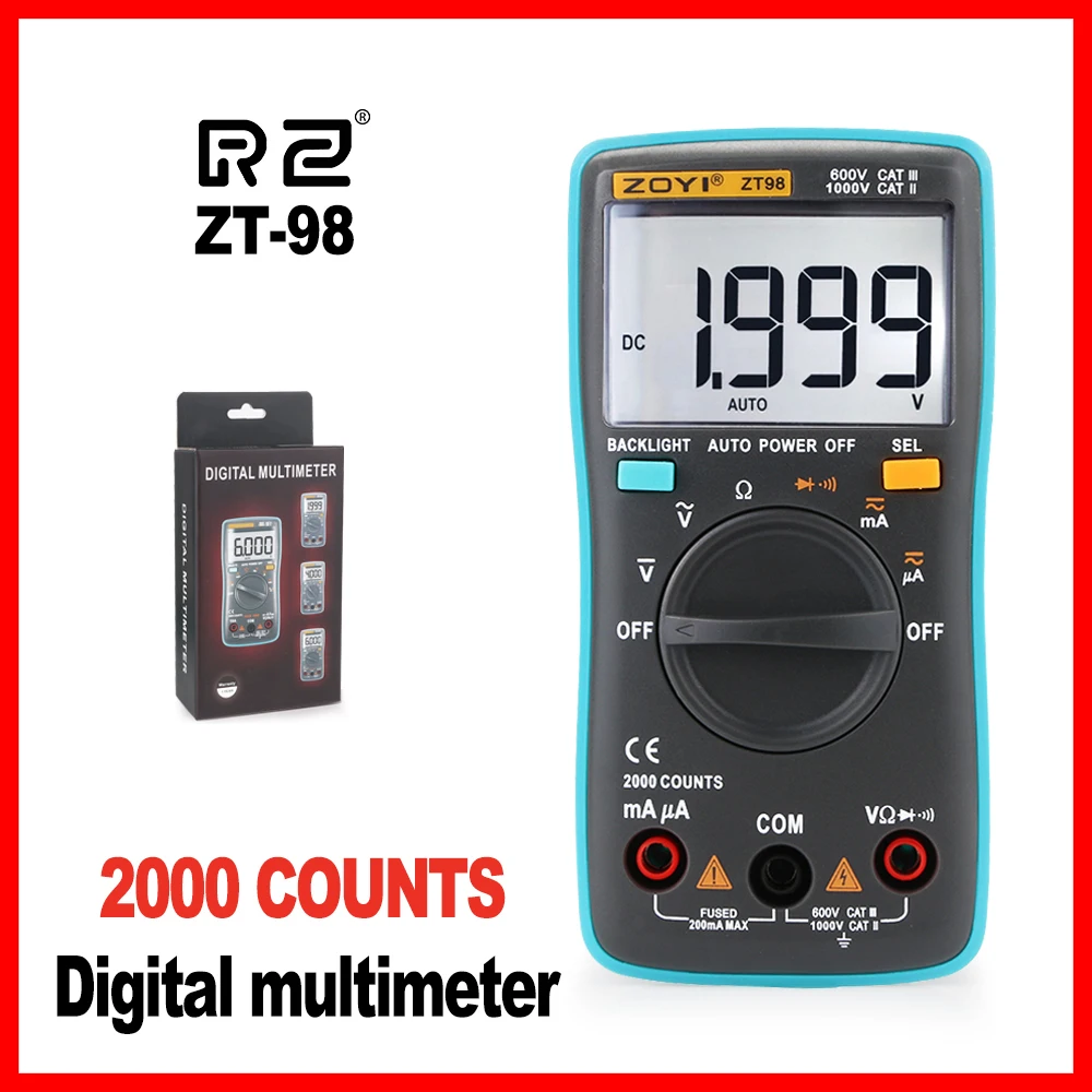 

RZ Digital Multimeter backlight Meter voltage Diode Ammeter Voltmeter Resistance Frequency ZT98 ZT100 ZT101 ZT102