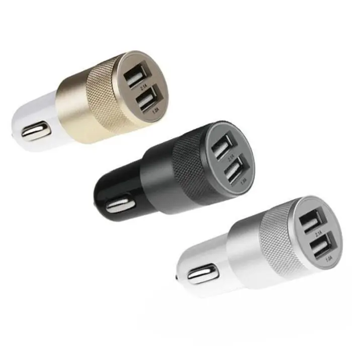 

Aluminum Car Charger of dual USB Aluminum Alloy Car Charger Cigarett Lighter for iPhone Mini and iPod 2A