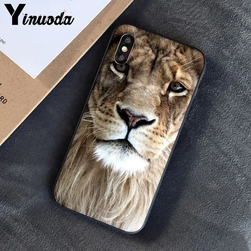 Yinuoda Lion tiger Модный милый животный черный чехол для телефона чехол для Apple iPhone 8 7 6 6S Plus X XS MAX 5 5S SE XR чехлы