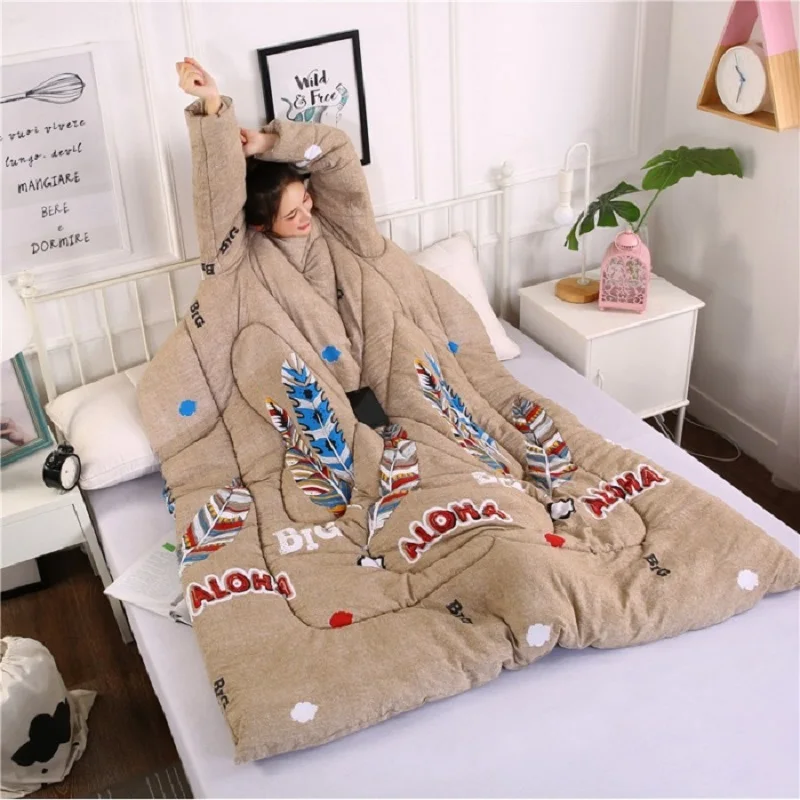 Winter Lazy Quilt with Sleeves Winter Quilt Home Bedding Comforter Printed Edredom Keep Warm Winter Duvet With Filling