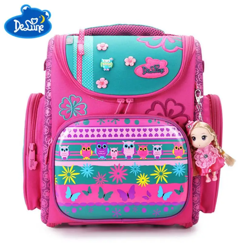 

Delune children high quality 3D cartoon owl school bags girls students kids travel orthopedic satchel school backpack bags