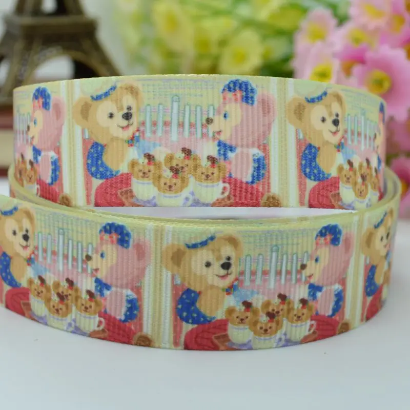 

Duffy bear baby ribbon bows handmade hair craft accessories party decoration cartoon printed grosgrain ribbon 50 yards
