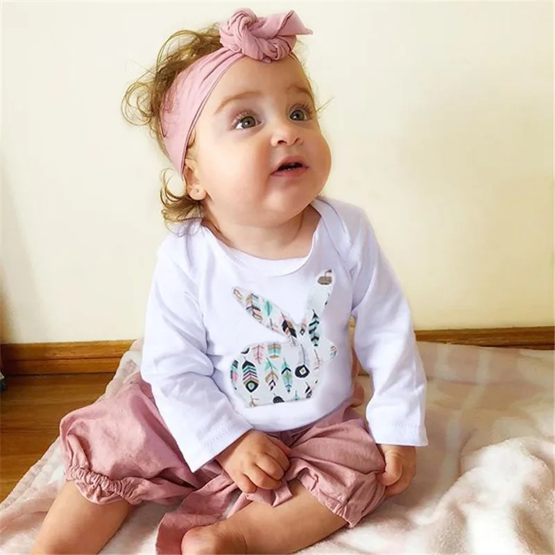 Princess Cartoon Bunny Newborn Infant Baby Clothing Set Girl 3pcs Clothes Romper Tops+Harem Pants+Headband | Детская одежда и
