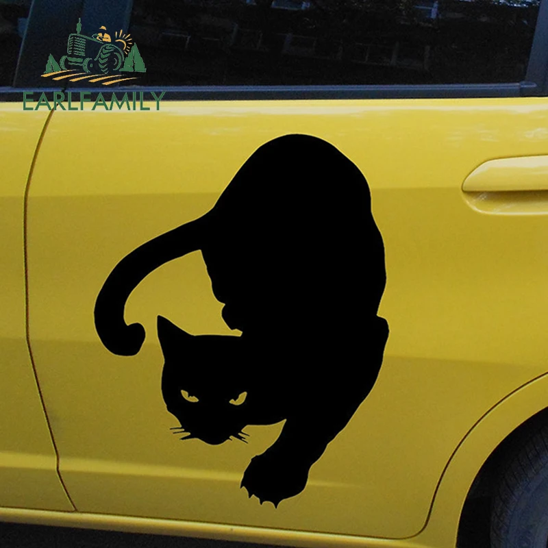 

EARLFAMILY 55cm x 42cm Classic Black Cat Animal Search food Car Sticker Cars Side Rear Windshield Vinyl Decal discovery New life