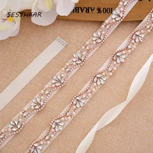 Жемчуг пояс невесты розовое золото Кристалл Свадебный Пояс тонкий Стразы свадебное платье пояс Кушак для Accesorios NoviaJ159RG