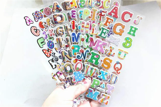 6 Sheets Cute Kawaii Numbers Letter Symbol Scrapbooking Bubble Puffy Stickers Emoji Teacher Reward Kids Toy Notbook sticker