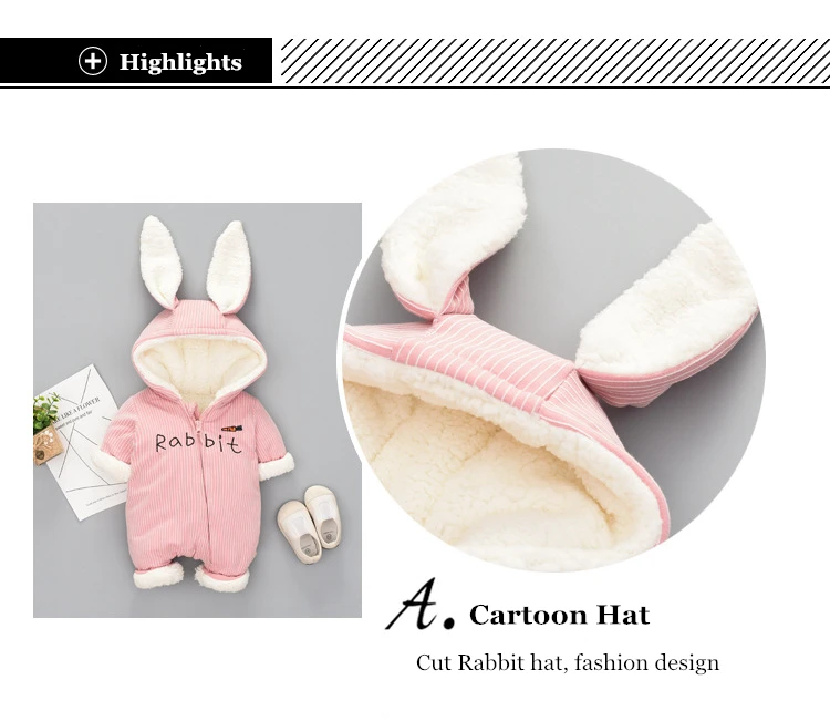 KISBINI/зимние комбинезоны для маленьких девочек от 3 до 12 месяцев, милая флисовая бархатная одежда с кроликом для младенцев теплая одежда для новорожденных мальчиков зимний комбинезон