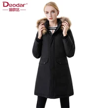 Деодар Для женщин белый пуховик большой енота меховой воротник с капюшоном толстые теплые длинные зимние куртки Плюс Размеры Для женщин пальто DX7188