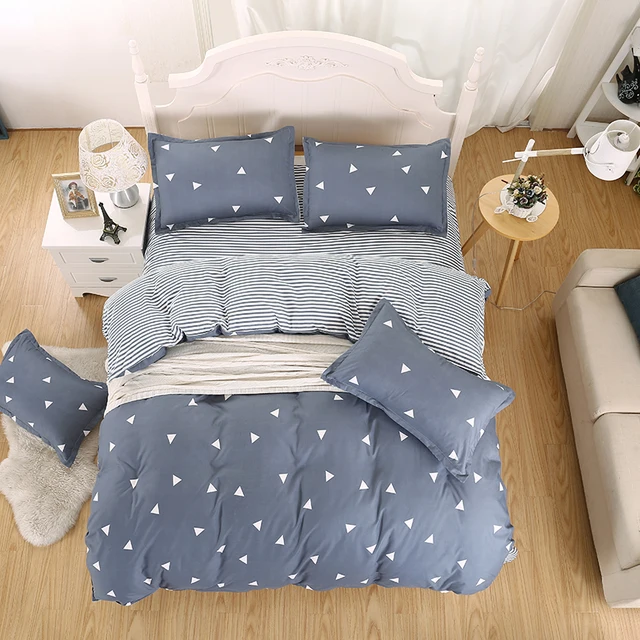 Cheap KELUO Home Textile 3/4pcs King Size Bedding Sets Duvet Cover Sets Pillowcases Flat sheet love Gray blue stripe