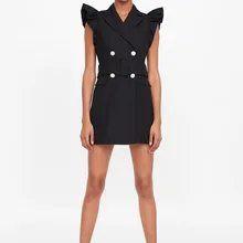 Ruffle Sleeveless Sexy Mini Dress Women Fashion Tailored Collar Blazer Dress Elegant Double Breasted Black Dress vestidos Ruffle Sleeveless Sexy Mini Dress Women Fashion Tailored Collar Blazer Dress Elegant Double Breasted Black Dress vestidos