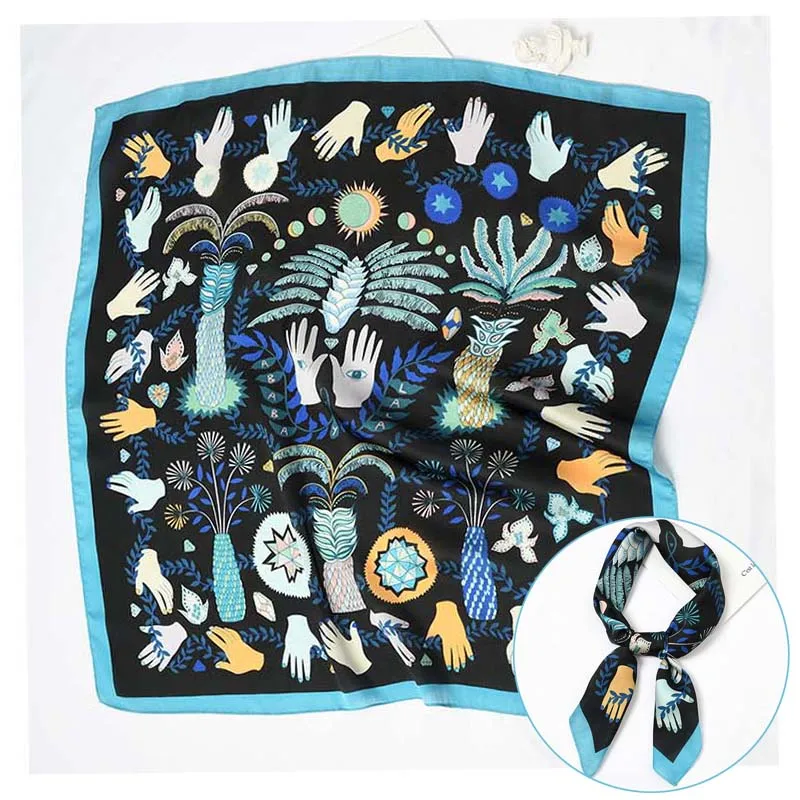 2019 Women square silk scarf Good quality printing satin scarf for business party head hair scarf bag strap neckerchief70X70cm