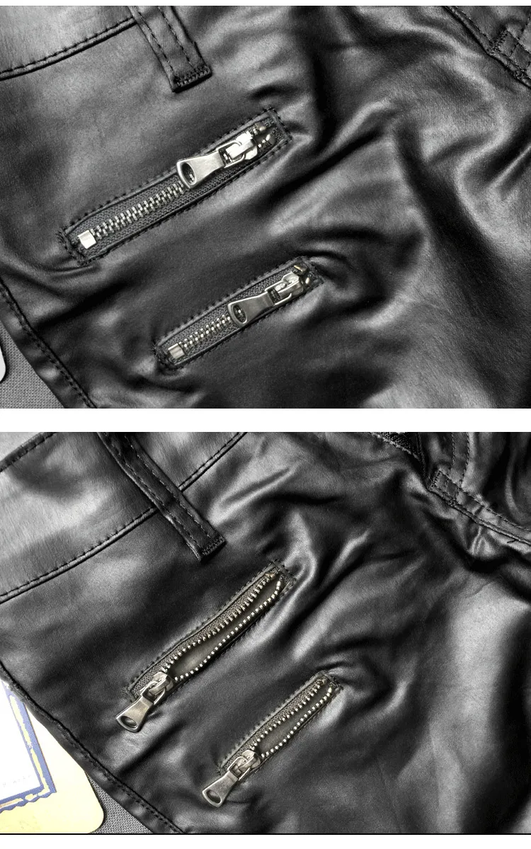 European and American women's hot style low waist slim foot PU leather trousers double zipper (11)