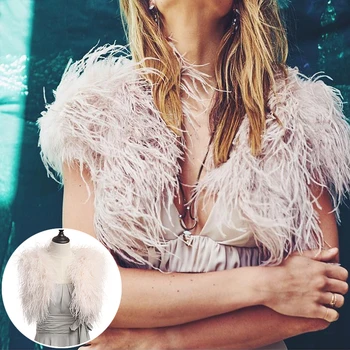 

Ethel Anderson 100% Blush Pink Ostrich Feather BRIDAL BOLERO Fur For Women Evening Gown Wedding dress Bridesmaid Wrap Shawls