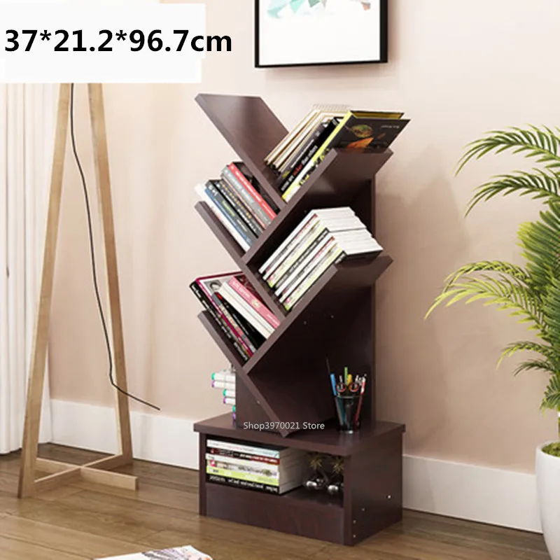 Modern 5-9-Tier Office Bookcase Wood Bookshelf Tree Storage Shelf Floor Standing Bookcase Organizer for Living Room
