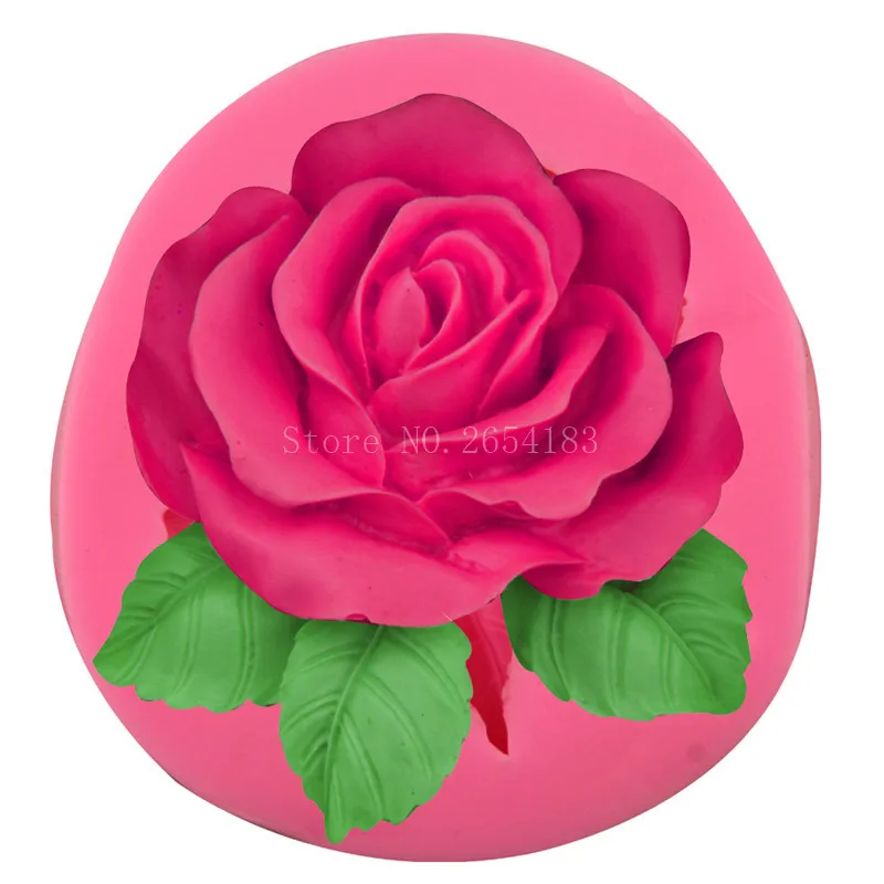 Цветок розы с листом силиконовые помадки мыло 3D форма для торта, капкейков желе конфеты шоколада декорирование выпечки инструмент формы FQ3189