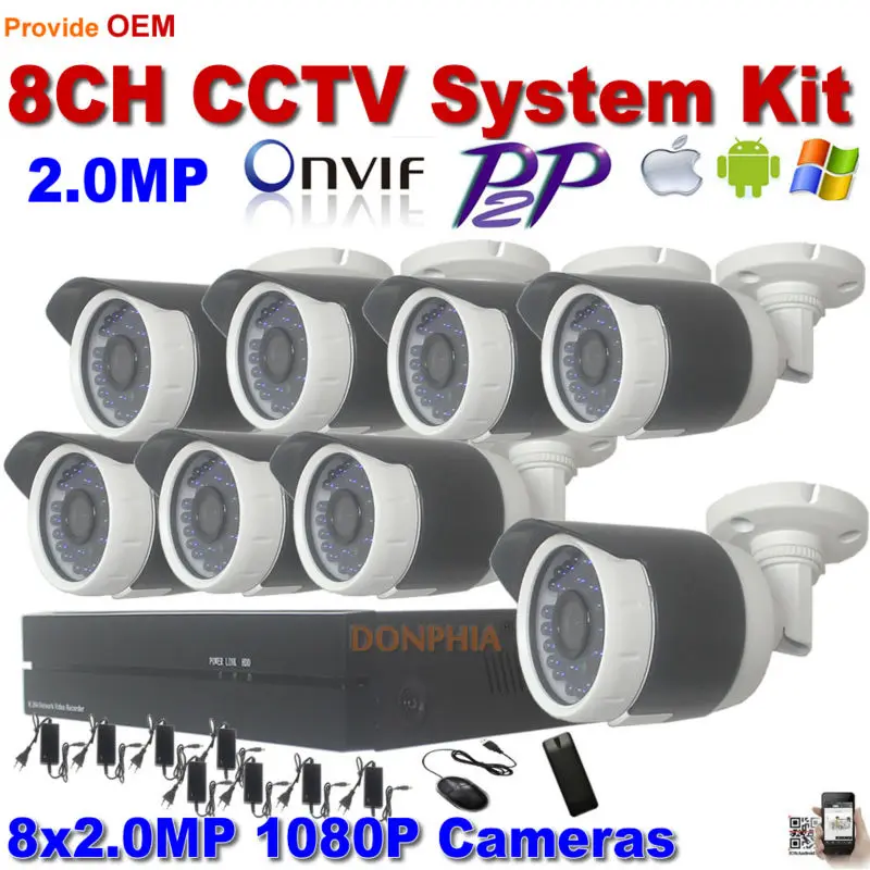 

Best sale! Full HD 8CH 2.0MP IP Camera system NVR Kit 8pcs 1080P outdoor ir night Onvif P2P motion detect Bullet CCTV Camera