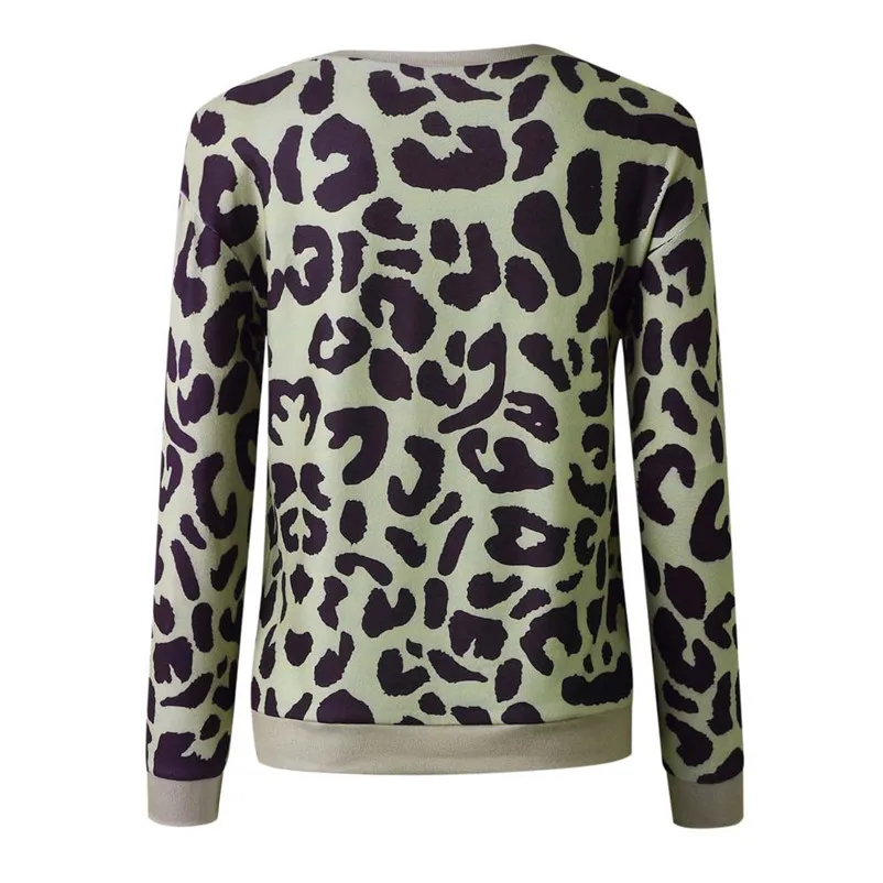 HOT sell sweaters fashion 2018 women Casual Leopard Print Sweatshirt Pullover Long Sleeve Shirt Tops Blouse Invierno O09#N (2)