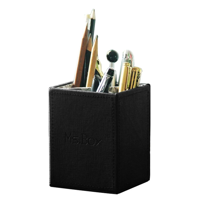 Customized 4 Blocks PU Leather Pen Holder with 2 Divider Pen Pots Small