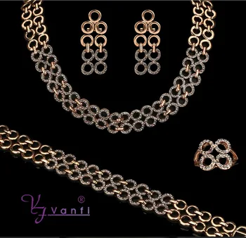 

New Arrival High Quality Party Vintage Dubai Black Crystal Necklace Earrings&Ring&Necklace Gifts For Women Jewelry Sets
