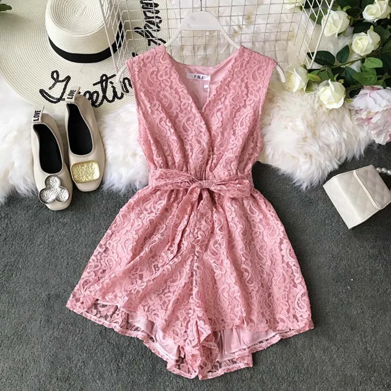 Summer Casual Romper Women Lace Up Jumpsuit Wide Leg Bodysuit V-Neck Office Lady Clubwear Macacao Feminino Combinaison Femme Summer Casual Romper Women Lace Up Jumpsuit Wide Leg Bodysuit V-Neck Office Lady Clubwear Macacao Feminino Combinaison Femme