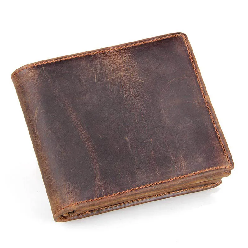 

2019 New Genuine Leather Men's Retro Short Paragraph Cowhide Leather Men's Wallet Slim Wallet Credit Card Bills Wallet