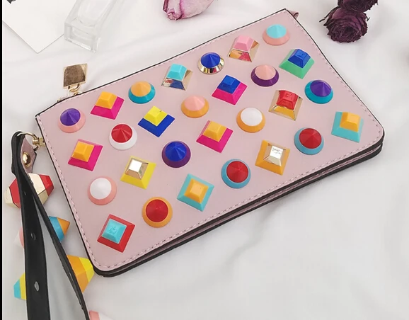 

Spring and summer color block rivet envelope day clutch bag small fashion women's shoulder messenger handbag female   j99598lu
