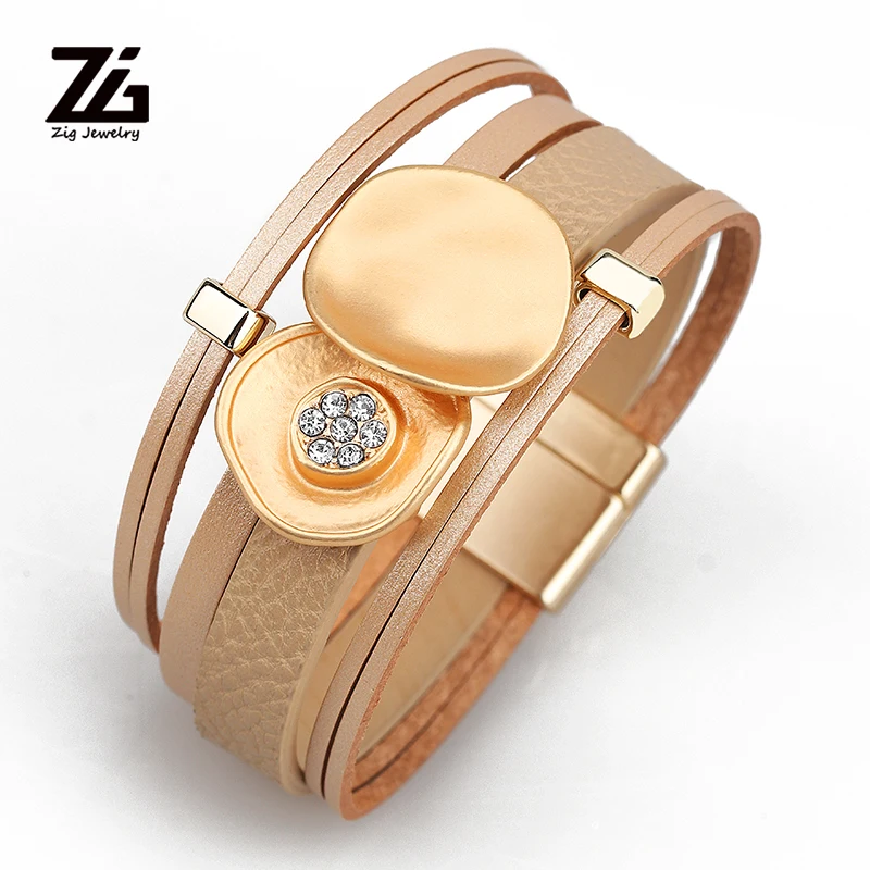 

ZG 2019 pulseras piedras de colores women leather big flower bracelet in 4 colors