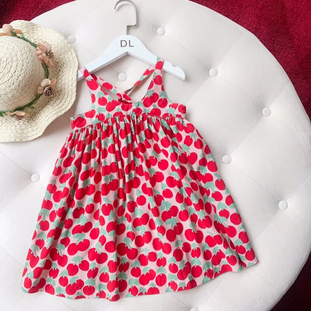Летние платья для девочек; платье принцессы с вишневым узором; Изысканные костюмы для девочек