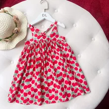 Летние платья для девочек; платье принцессы с вишневым узором; Изысканные костюмы для девочек