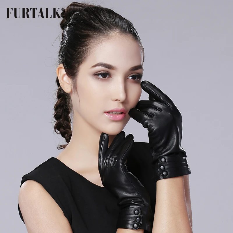 

FURTALK Women's Cashmere Lining Genuine Nappa Leather Winter Warm Simple Plain Style Gloves
