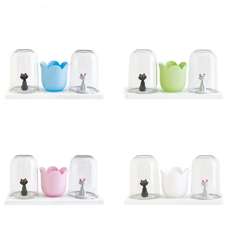 Creative Cartoon Plastic Toothpaste Tumbler Toothbrush Holder Bathroom Accessories 3Pcs/Set Bracket Container Storage Rack
