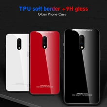 Solid Color Glass Case For Oneplus 7 Pro Silicone Frame Hard Glass Back Phone Case For One plus 7 1+7 Pro Cover Shell 7Pro Funda
