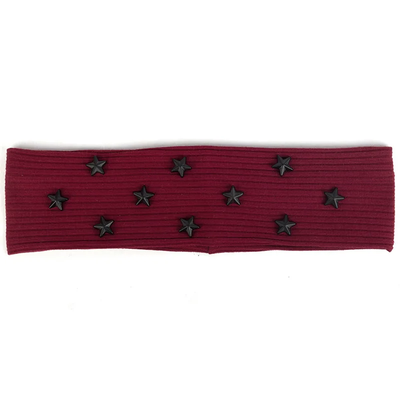 Wine Red Black Ребристый ободок для волос женские аксессуары для волос ручной работы обруч со звездой для девочек Женский Тюрбан Эластичная плоская резинка Лето DZ750 - Цвет: Wine Red Black