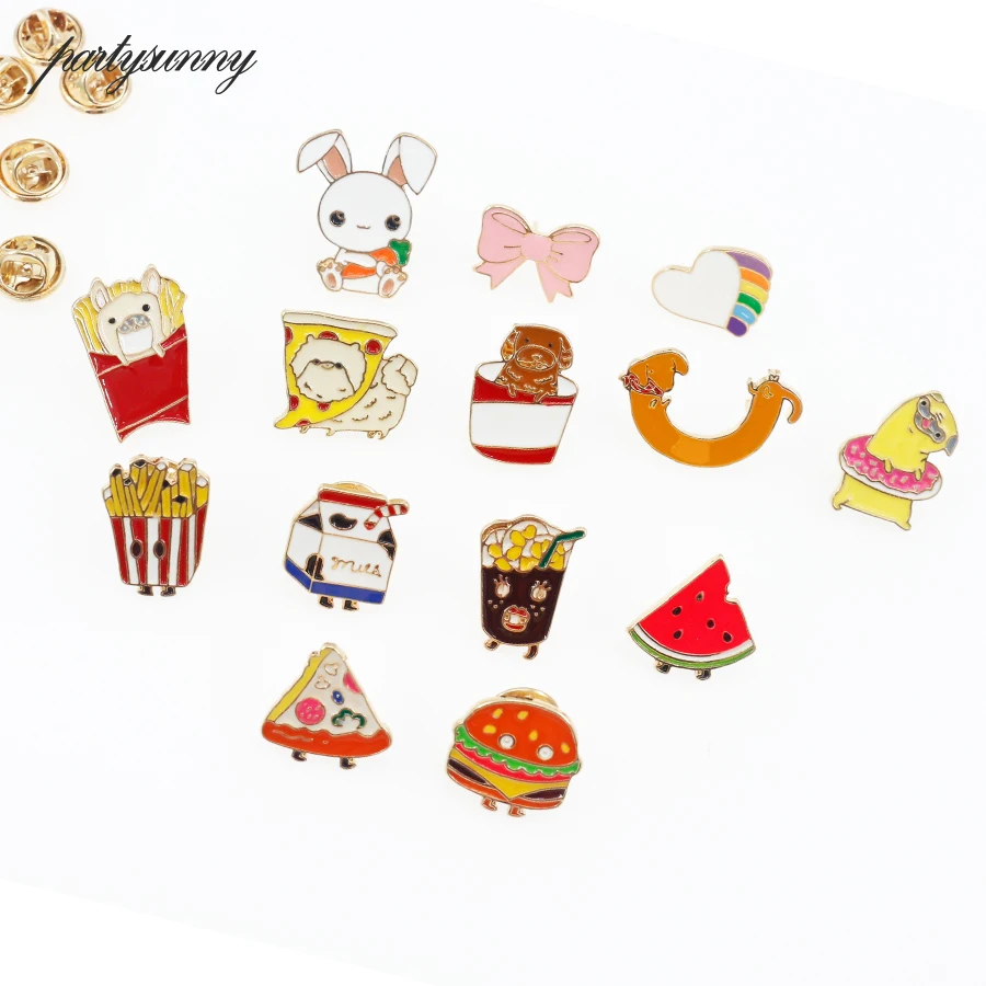 

Enamel Metal Button Anime Icons Bowknot Rabbit Rainbow Baby Dog Milk Pizza Badges for Clothes Icon on the Backpack for Children