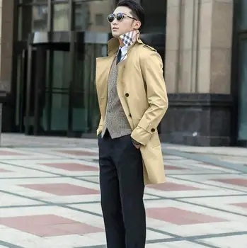 

2020 new arrival autumn spring slim sexy long trench coat men double-breasted outerwear mens trench coat clothing belt S - 9XL