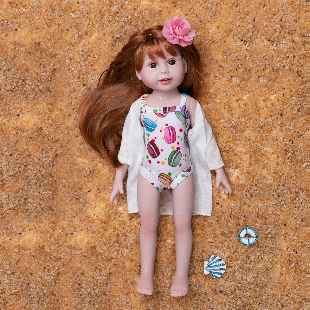 

46CM Realistic Girl Doll Princess Baby Dolls 18 Inch Safe silicone Girl Dolls for Kids swimsuit Macaron patter
