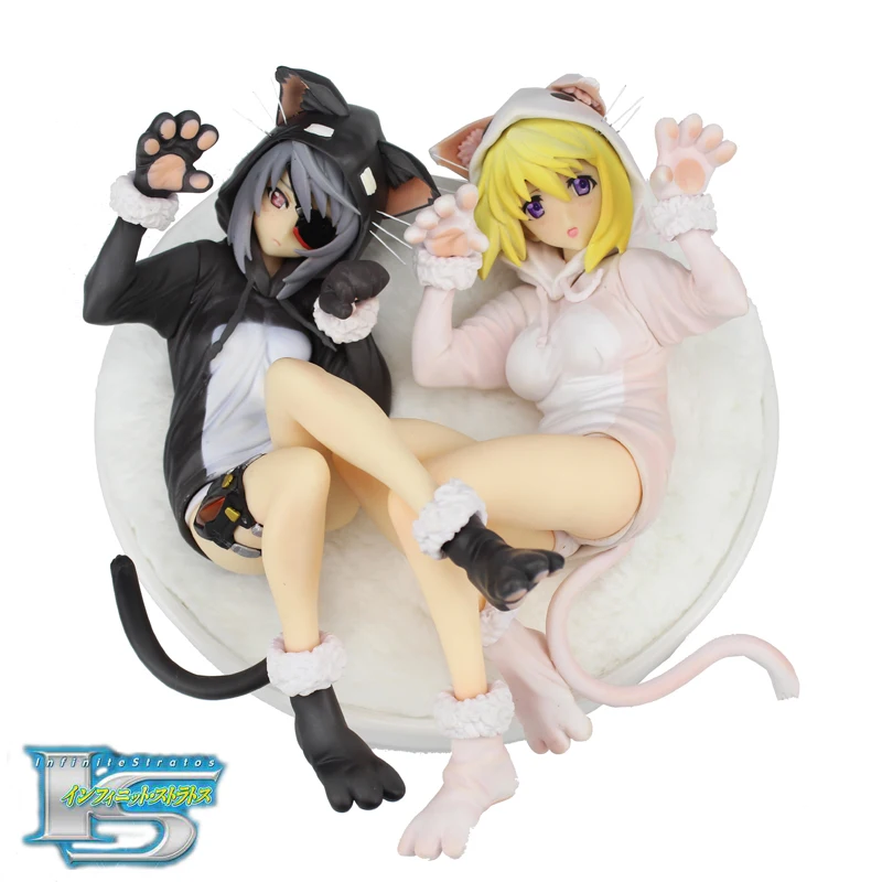 

Free Shipping Anime Infinite Stratos Laura & Charlotte Nekomimi Pajamas Boxed 22cm PVC Action Figure Model Doll Toys Gift