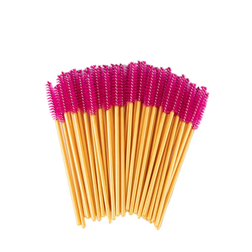 50 шт./упак. Хорошее качество одноразовые ресниц макияж кисти Мини палочки с кисточкой для туши для наращивания ресниц инструмент - Handle Color: Rose Pink Golden