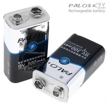 

2pcs/lot PALO 9V 6F22 300mAh Ni-MH Rechargeable Battery with 3A Charging Current for Multimeter / Wireless Microphone / Alarm