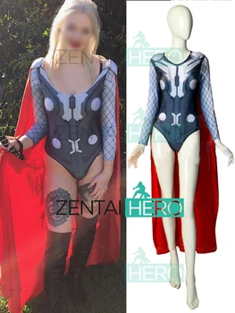 

3D Printed Sexy Version Female Thor Cosplay Costume Spandex Thor Version Leotard Bodysuit Halloween Superhero Costumes With Cape