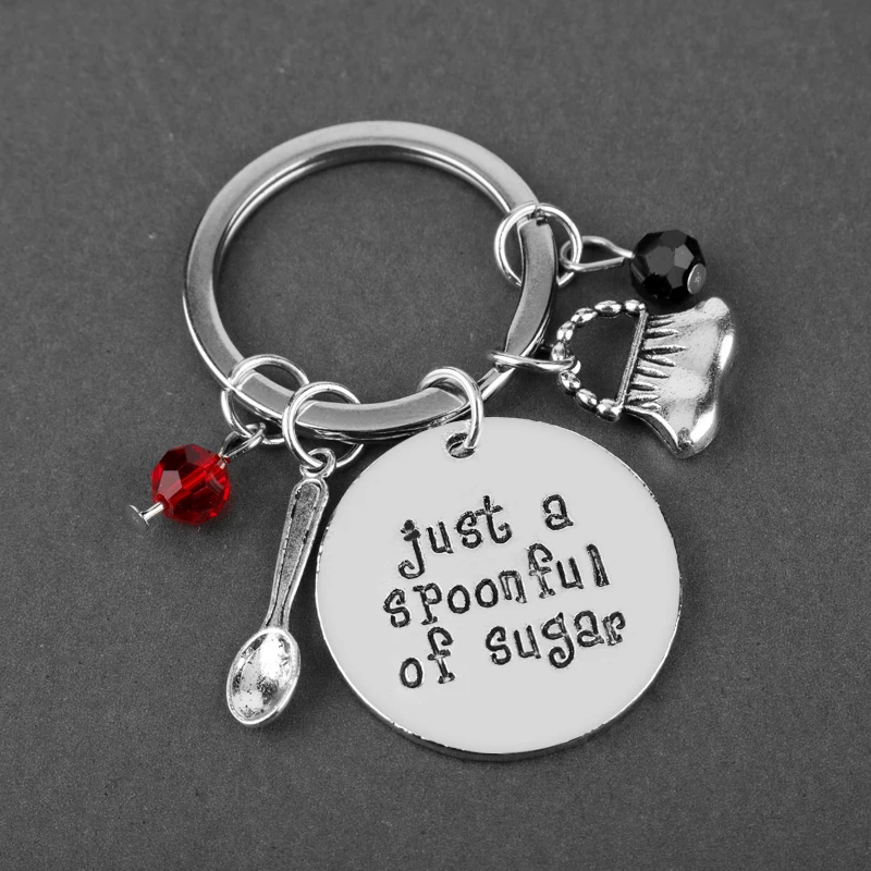 

MQCHUN Fashion Jewelry Mary Poppins Keyring"Just a Spoonful of Sugar Jewelry"Charm Keychain for Women Girl Handbag Car Key Chain