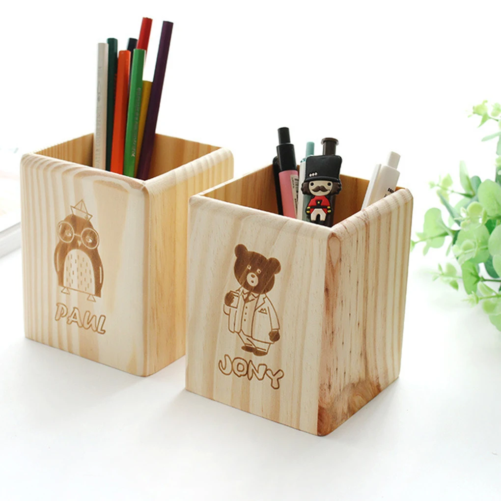 

Universal Multi Purpose Use Pencil Cup Pot Desk Organizer Cartoon Wood Desk Pen Pencil Holder Stand