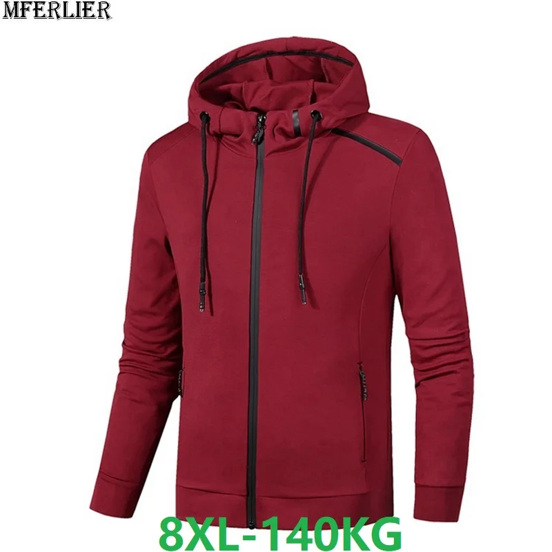 

MFERLIER jackets men Sweatshirts zipper hipster hooded large size big 5XL 7XL 8XL sportwear man hoodies outwear loose coats red