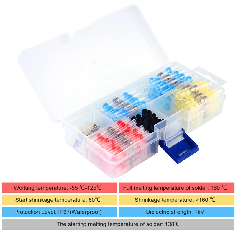  100PCS Waterproof Heat Shrink Butt Wire Connectors Solder Connectors  Assorted Set  Used For Sealing And Soldering Cables  (3)