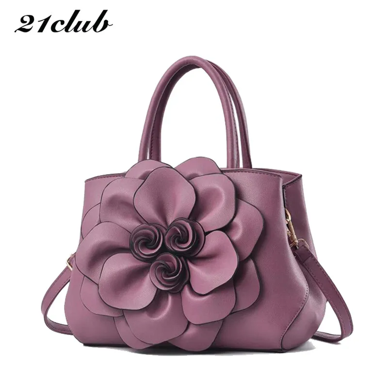 

21club brand ladies medium three-dimensional flower totes high quality fashion party work purse women crossbody shoulder handbag