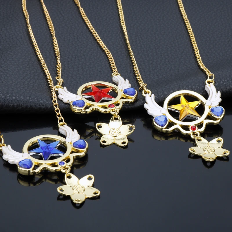 dongsheng 20Style Anime Card Captor Sakura Necklace Silver Star Flowers Cardcaptor Sakura Cosplay Pendant Woman Girl Jewelry -30