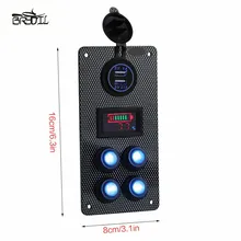Boat Marine Car On-Off 4 Gang LED Rocker Switch Panel Dual USB Charger Voltmeter Gauge 5 gang on off car toggle switch panel 4 2a dual usb socket charger led voltmeter cigarette lighter boat marine truck switches